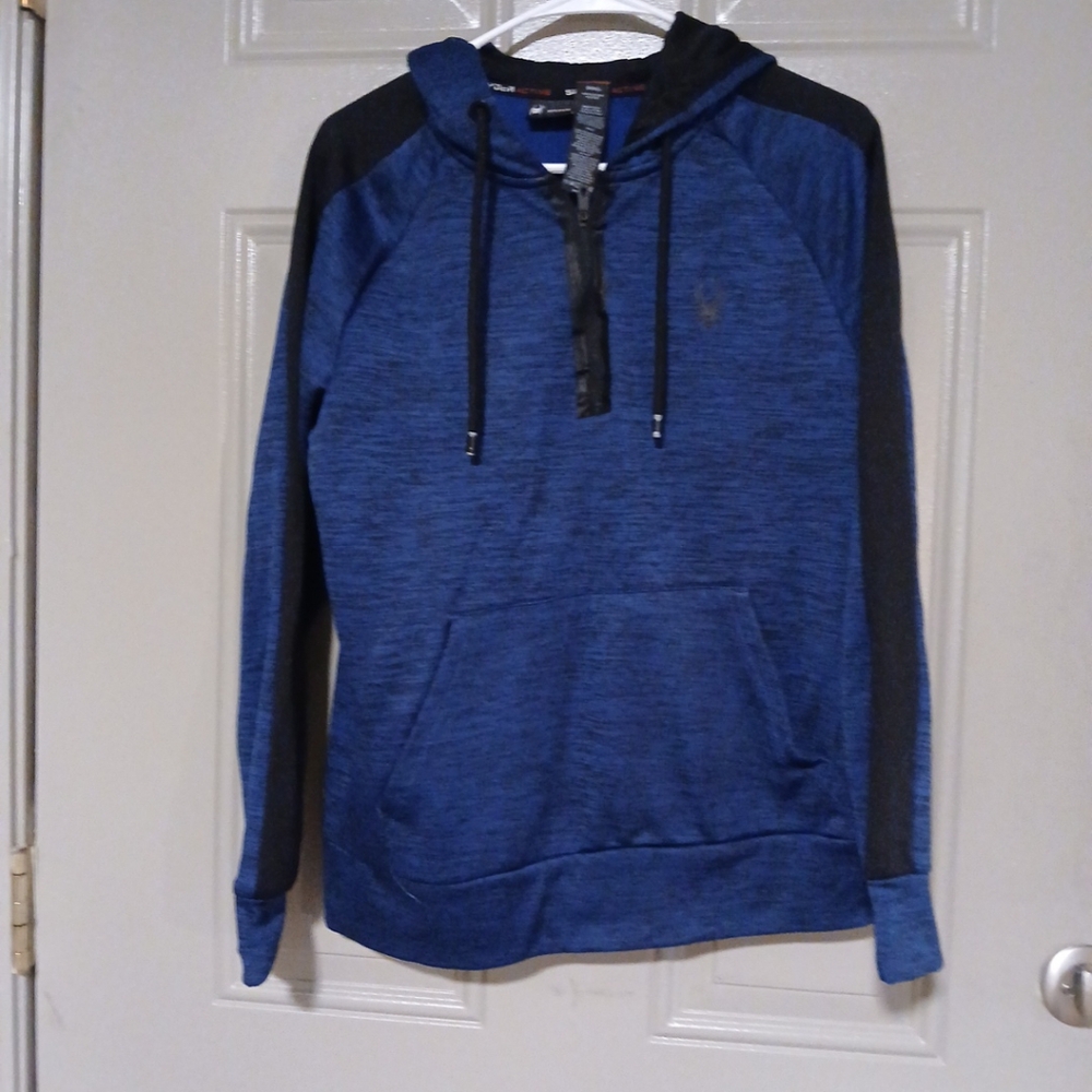 Sypder Mens Active Hoodie Size S Pullover Fleece Lined Space Dyed Blue